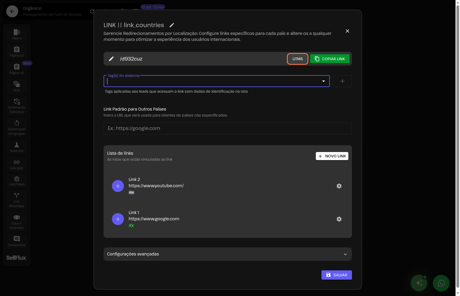 Funil de vendas - Link Países