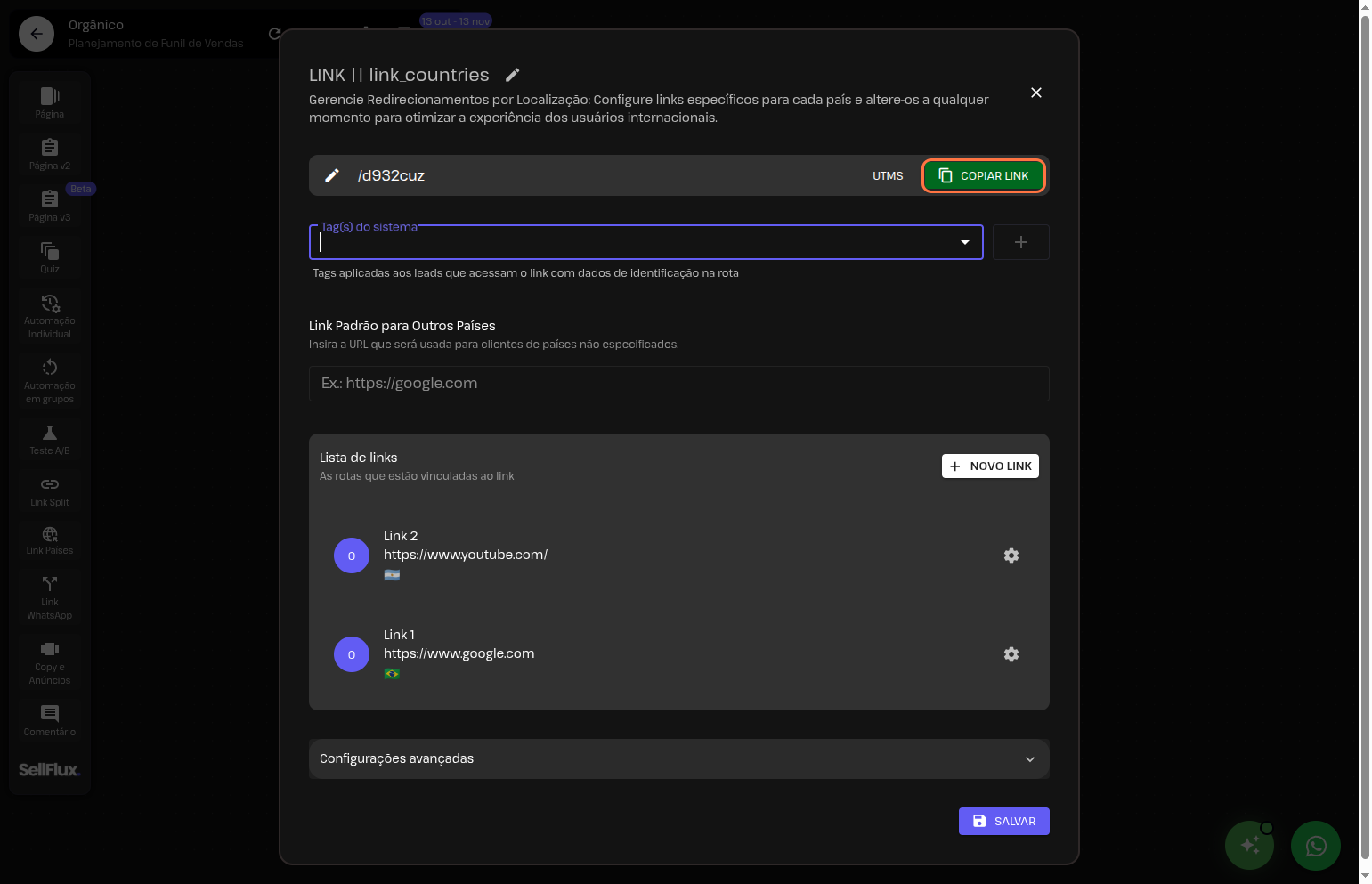 Funil de vendas - Link Países