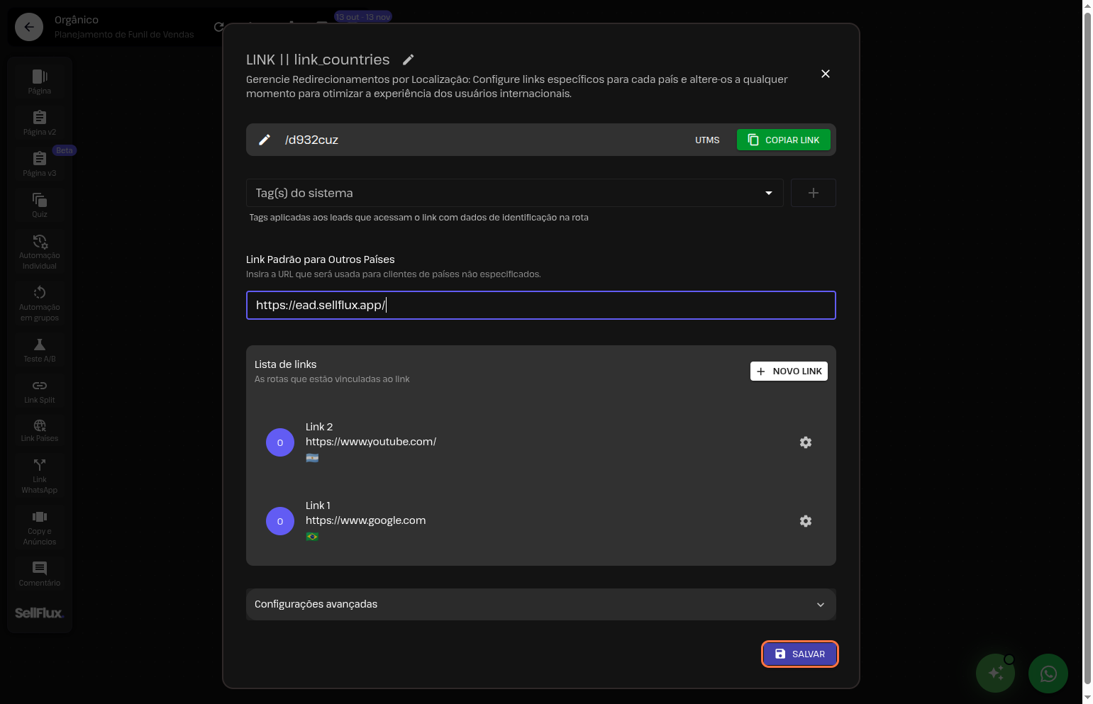 Funil de vendas - Link Países