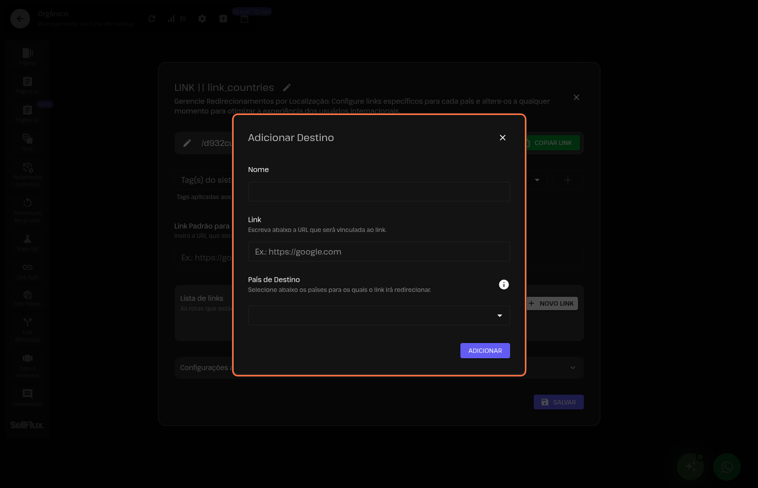 Funil de vendas - Link Países