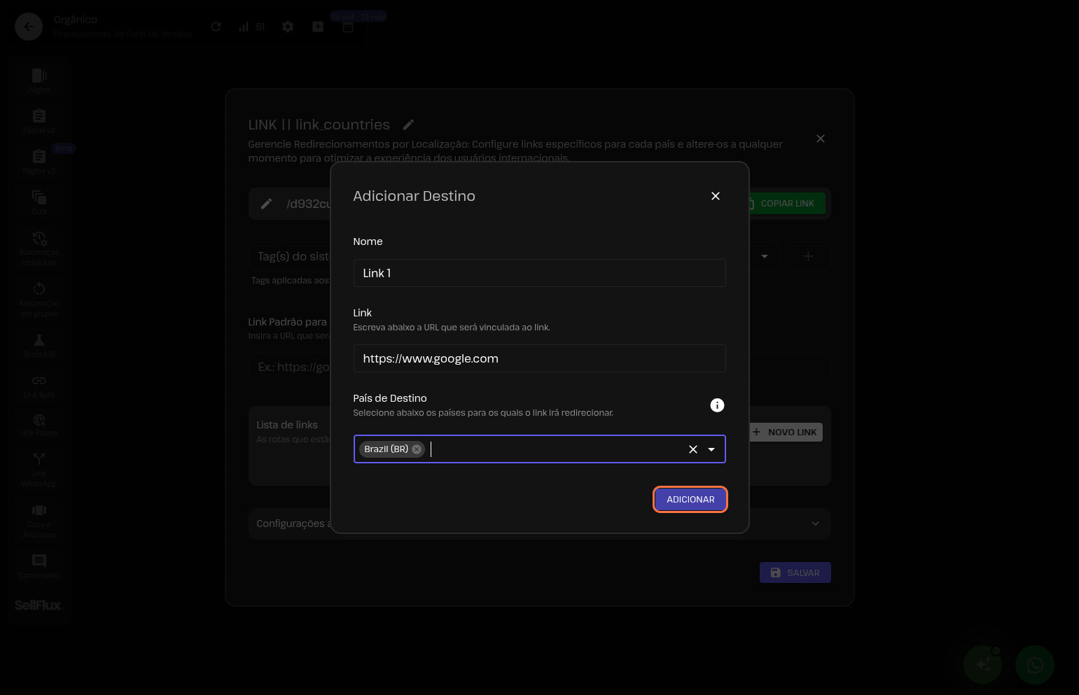 Funil de vendas - Link Países