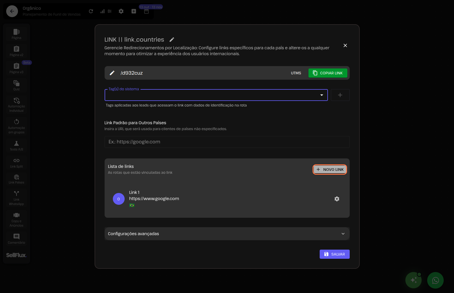 Funil de vendas - Link Países
